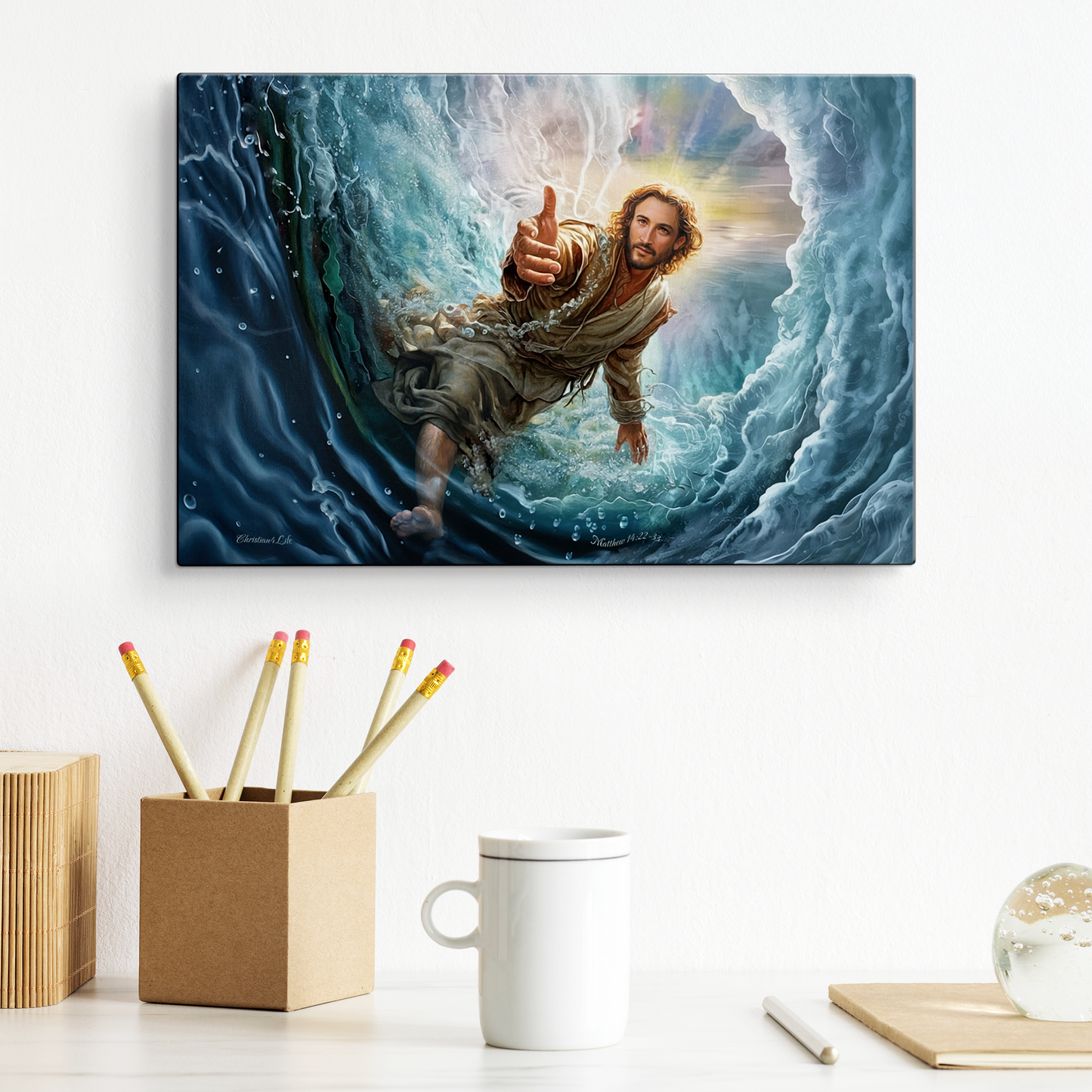 Jesus Reaches Down to Rescue and Lift You Out of the Water - Christian Gallery Wrapped Canvas Wall Art Print