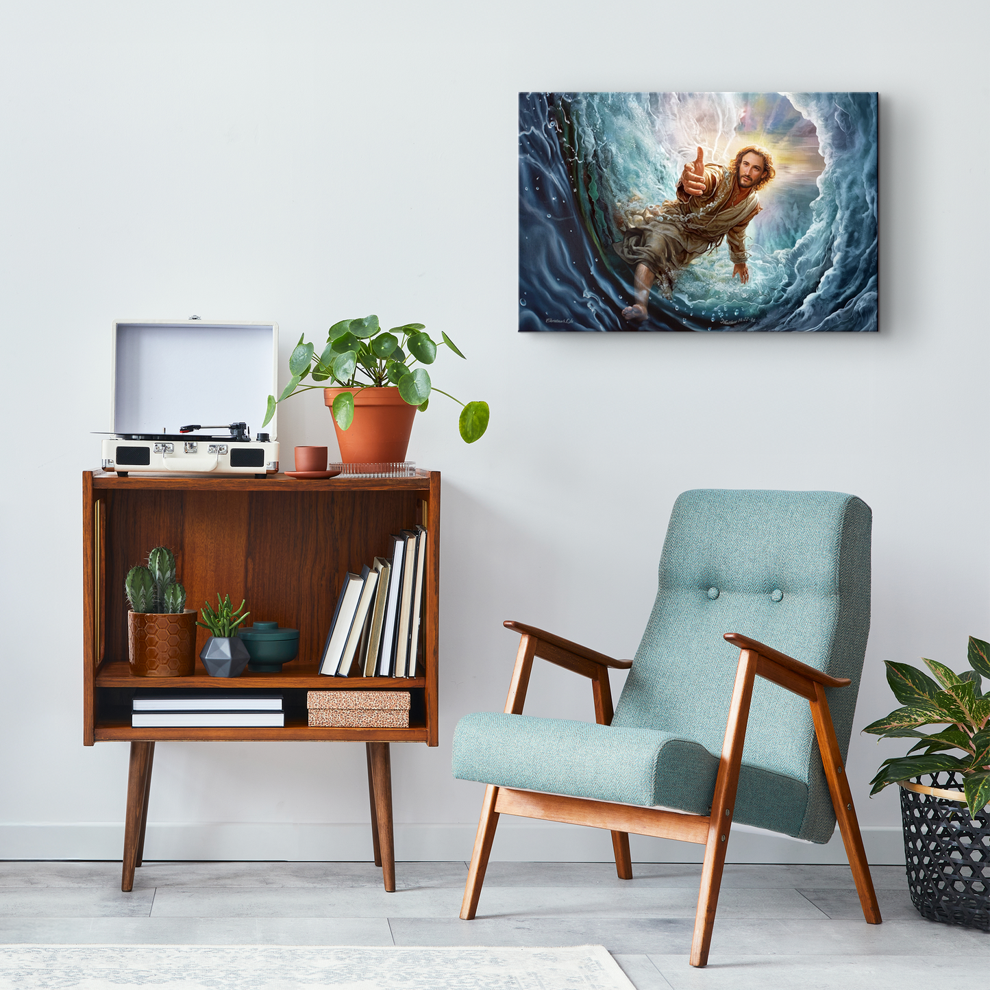 Jesus Reaches Down to Rescue and Lift You Out of the Water - Christian Gallery Wrapped Canvas Wall Art Print