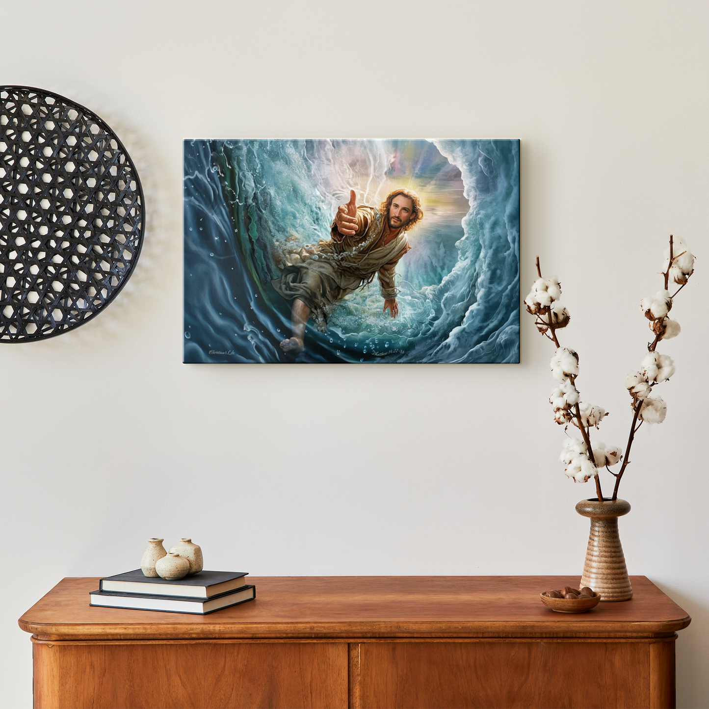 Jesus Reaches Down to Rescue and Lift You Out of the Water - Christian Gallery Wrapped Canvas Wall Art Print