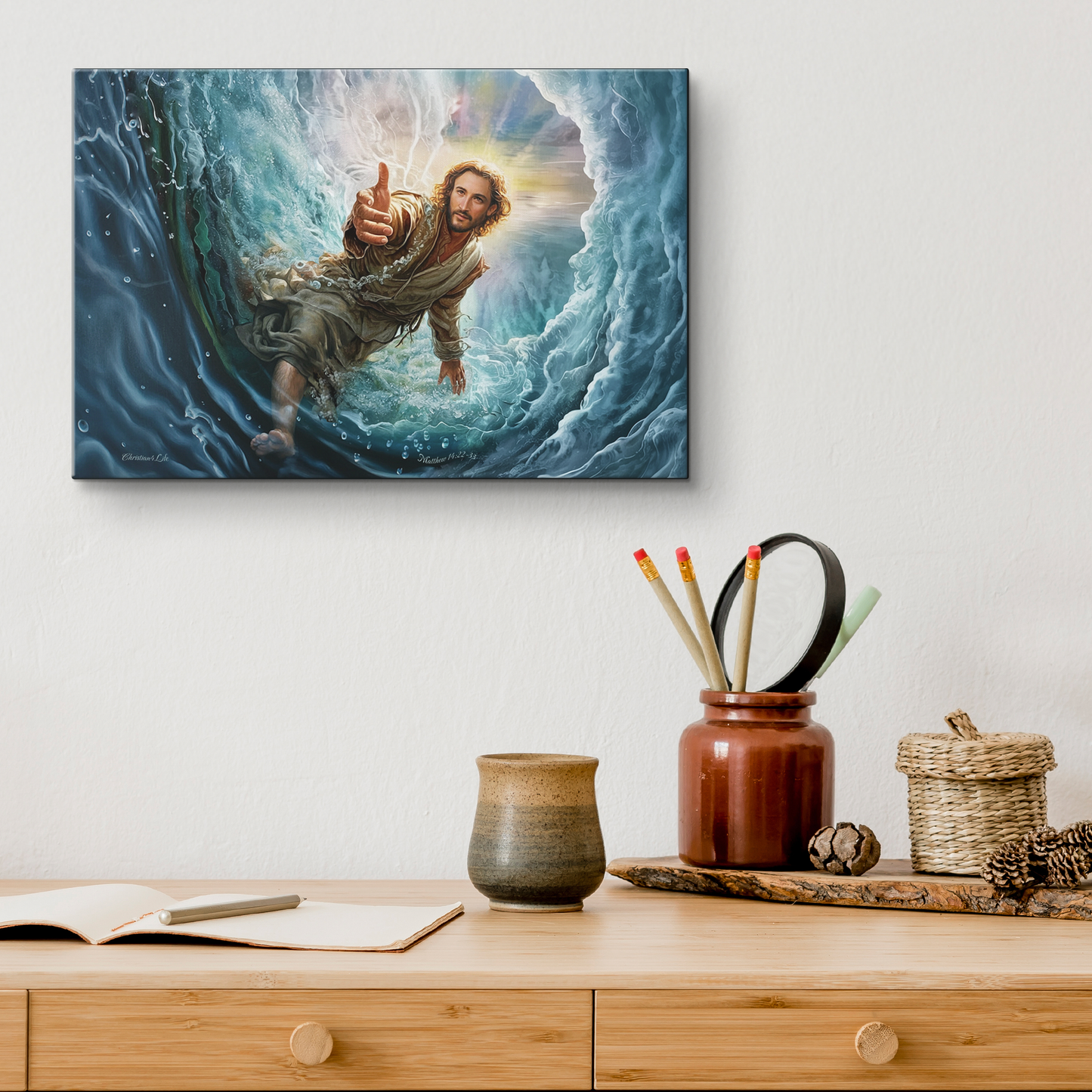 Jesus Reaches Down to Rescue and Lift You Out of the Water - Christian Gallery Wrapped Canvas Wall Art Print