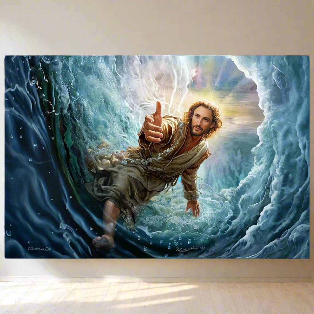 Jesus Reaches Down to Rescue and Lift You Out of the Water - Christian Gallery Wrapped Canvas Wall Art Print