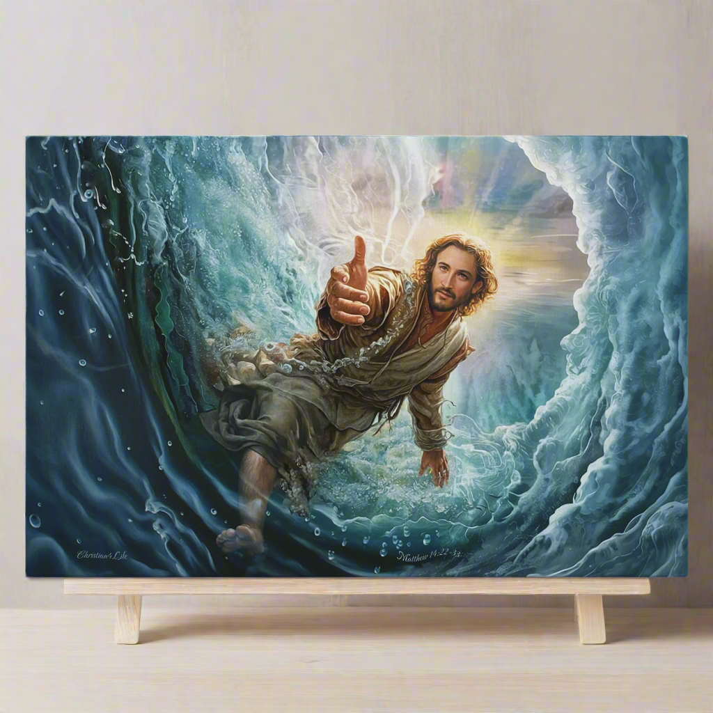Jesus Reaches Down to Rescue and Lift You Out of the Water - Christian Gallery Wrapped Canvas Wall Art Print