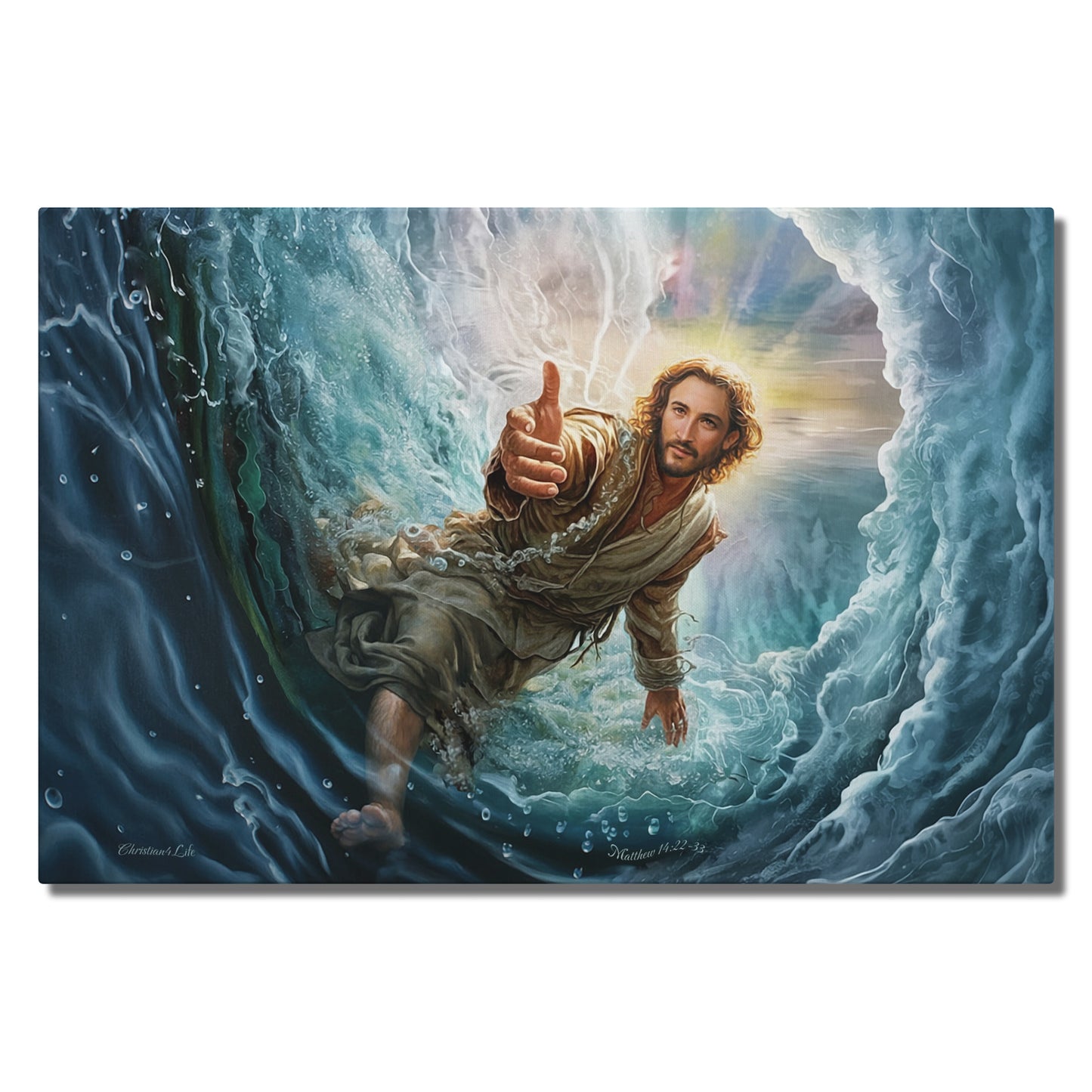 Jesus Reaches Down to Rescue and Lift You Out of the Water - Christian Gallery Wrapped Canvas Wall Art Print