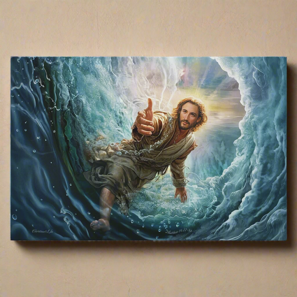 Jesus Reaches Down to Rescue and Lift You Out of the Water - Christian Gallery Wrapped Canvas Wall Art Print