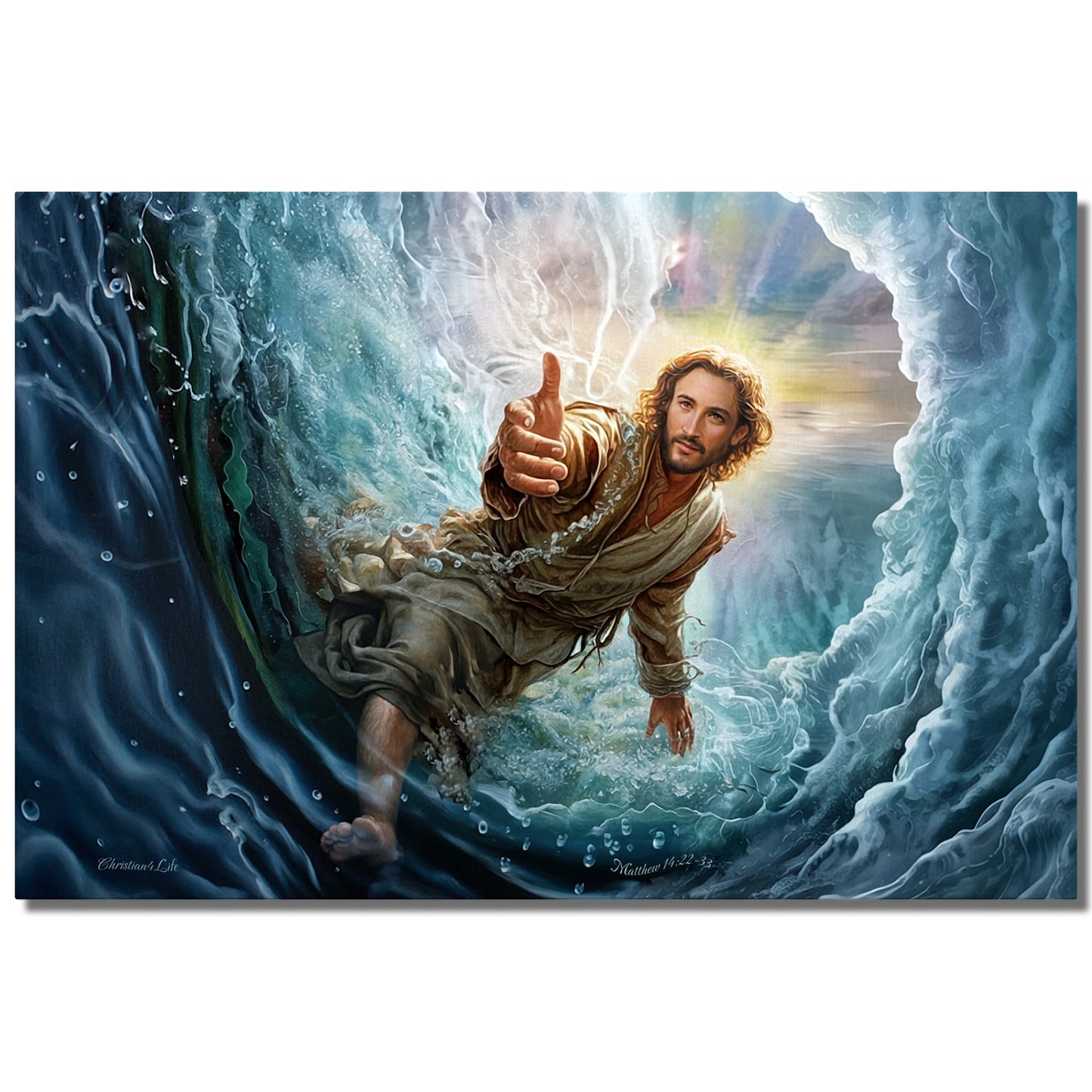 Jesus Reaches Down to Rescue and Lift You Out of the Water - Christian Gallery Wrapped Canvas Wall Art Print
