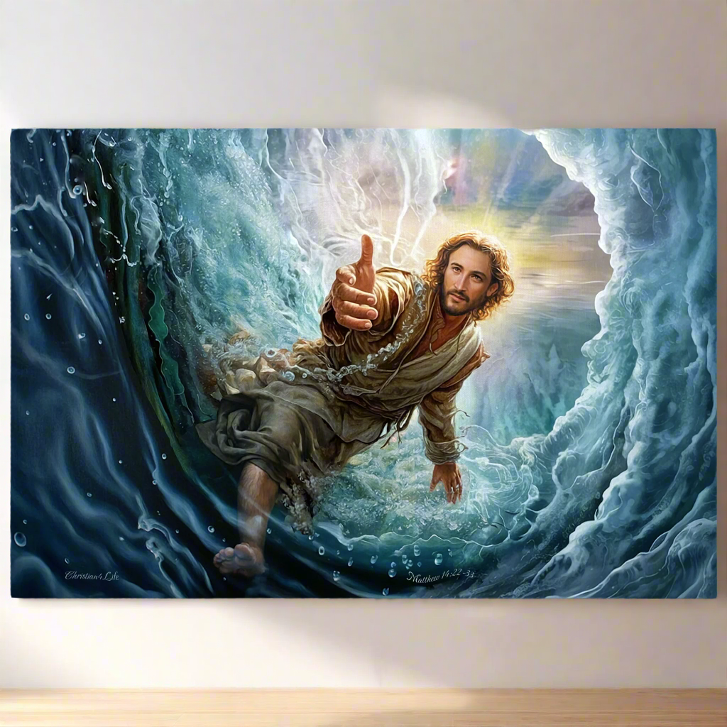 Jesus Reaches Down to Rescue and Lift You Out of the Water - Christian Gallery Wrapped Canvas Wall Art Print