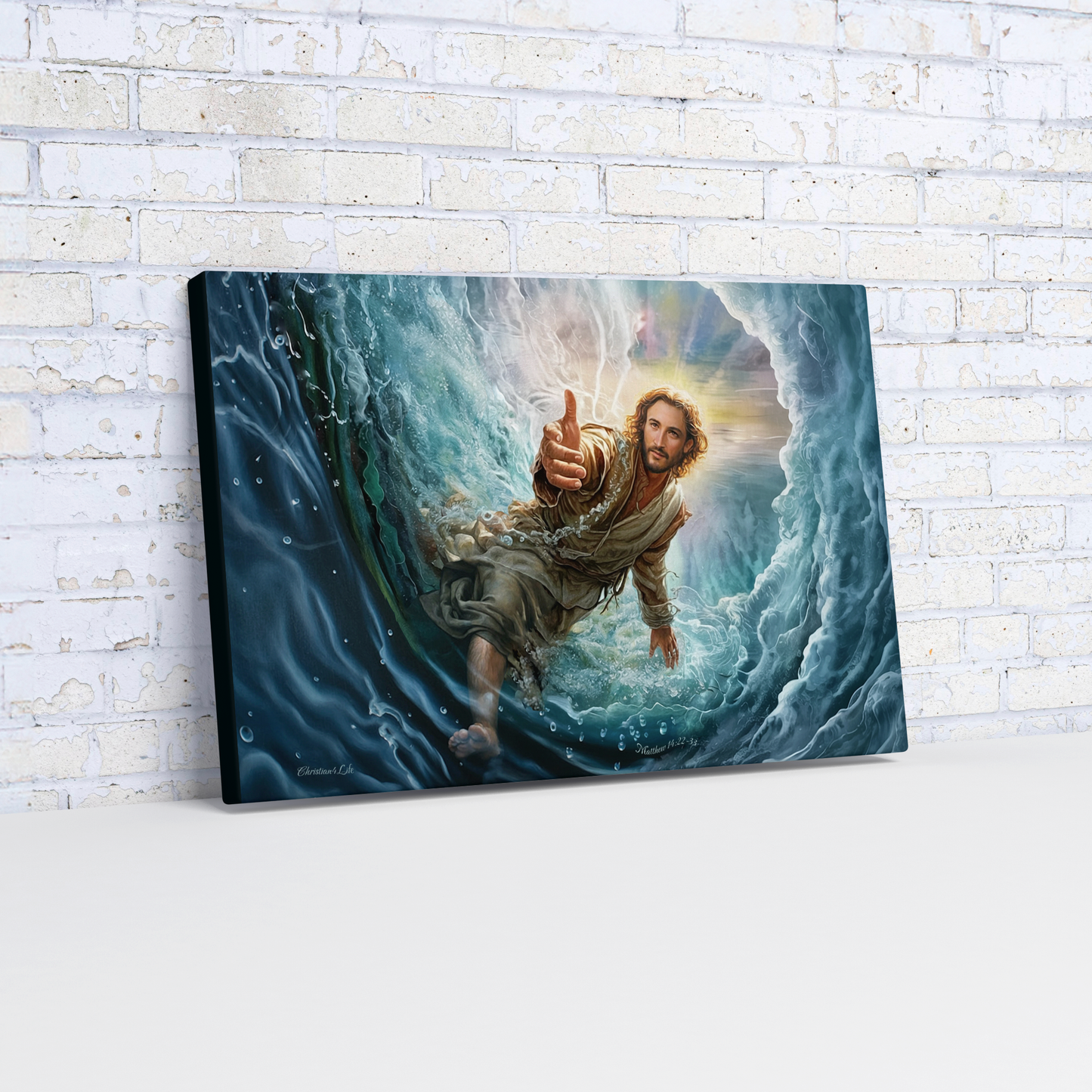 Jesus Reaches Down to Rescue and Lift You Out of the Water - Christian Gallery Wrapped Canvas Wall Art Print