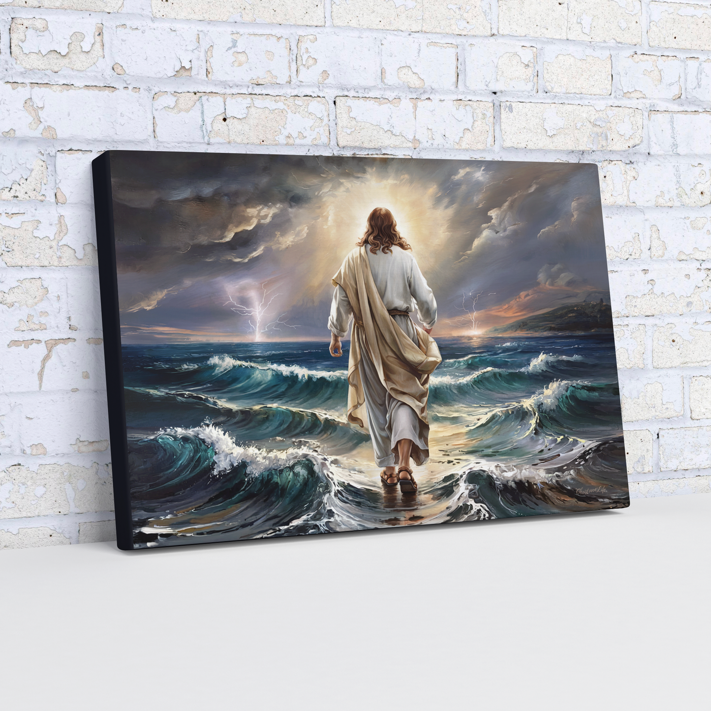 Jesus walking on water gallery-wrapped canvas, Christian Wall Art