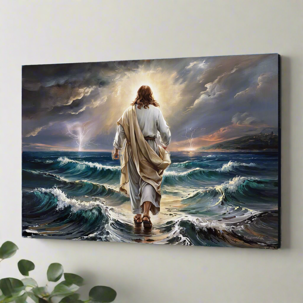 Jesus walking on water gallery-wrapped canvas, Christian Wall Art