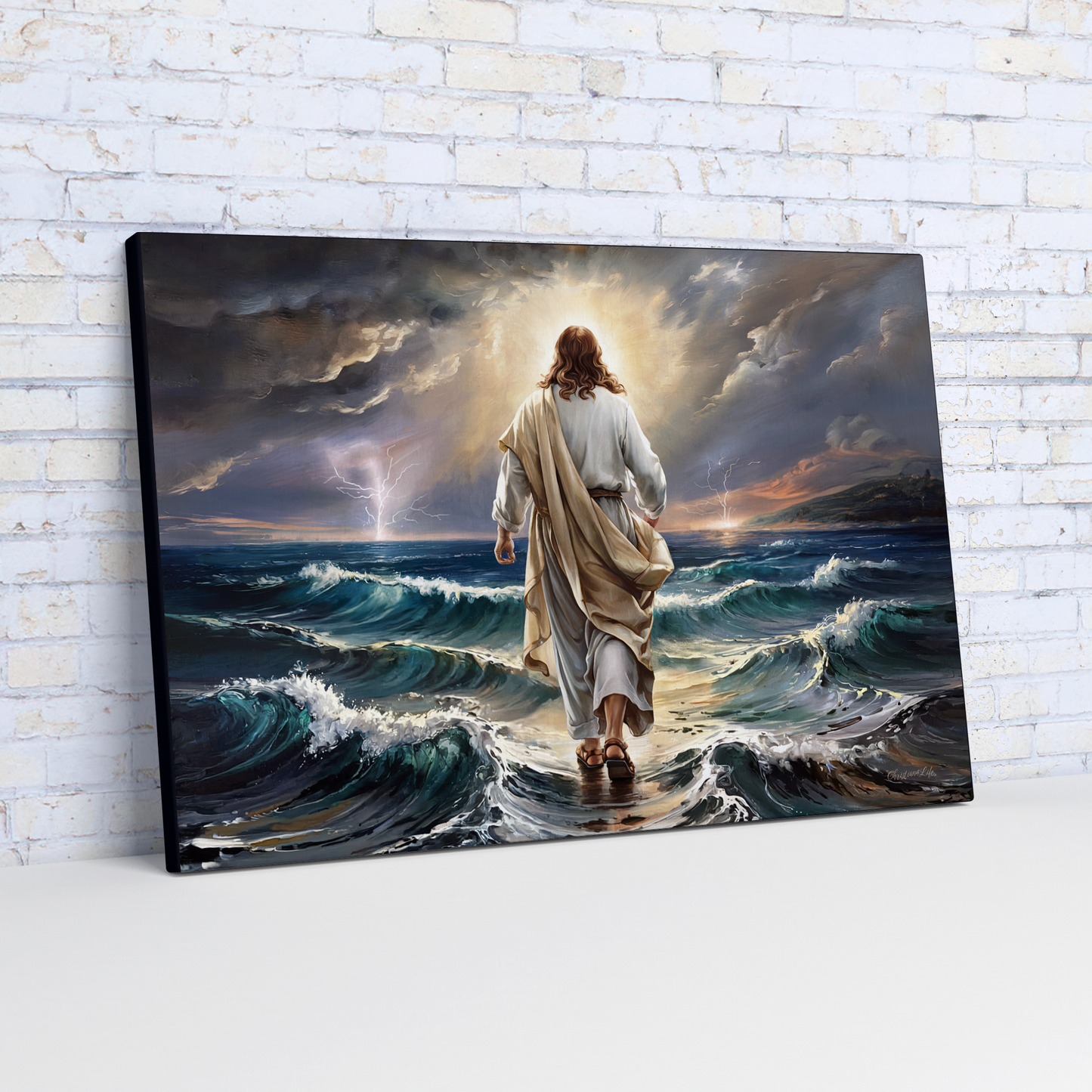 Jesus walking on water gallery-wrapped canvas, Christian Wall Art