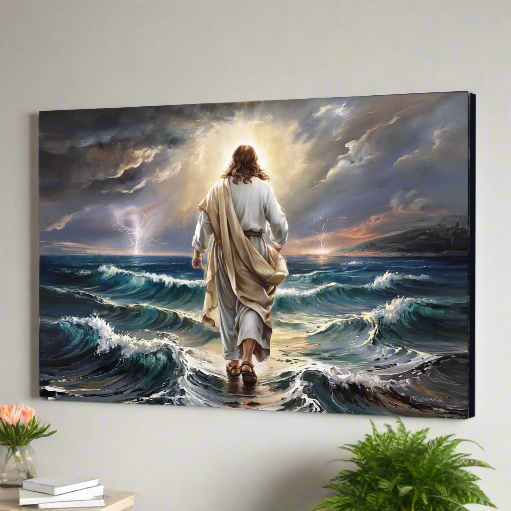 Jesus walking on water gallery-wrapped canvas, Christian Wall Art