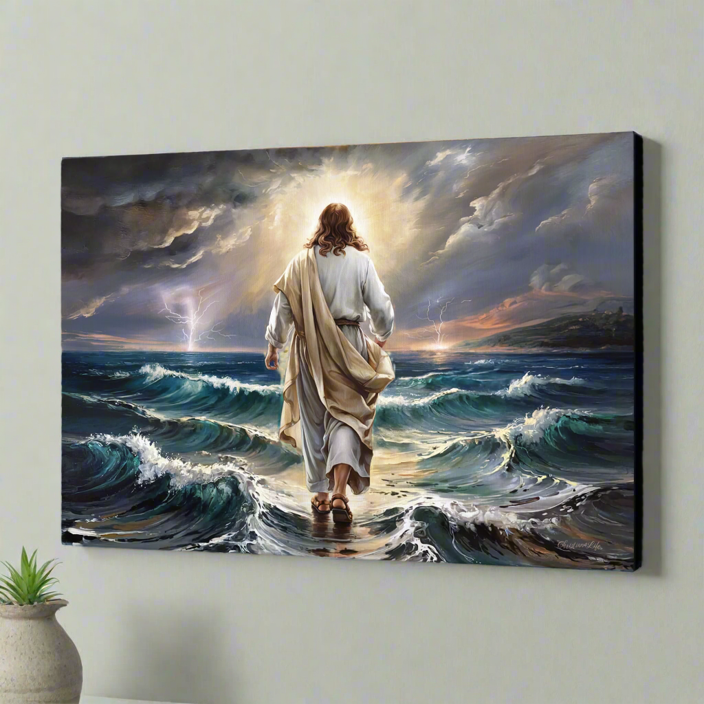 Jesus walking on water gallery-wrapped canvas, Christian Wall Art
