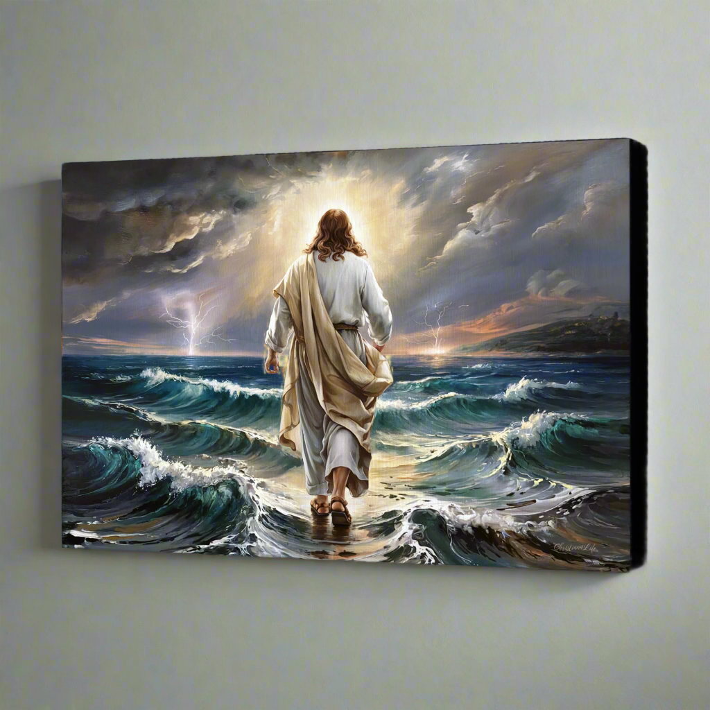 Jesus walking on water gallery-wrapped canvas, Christian Wall Art