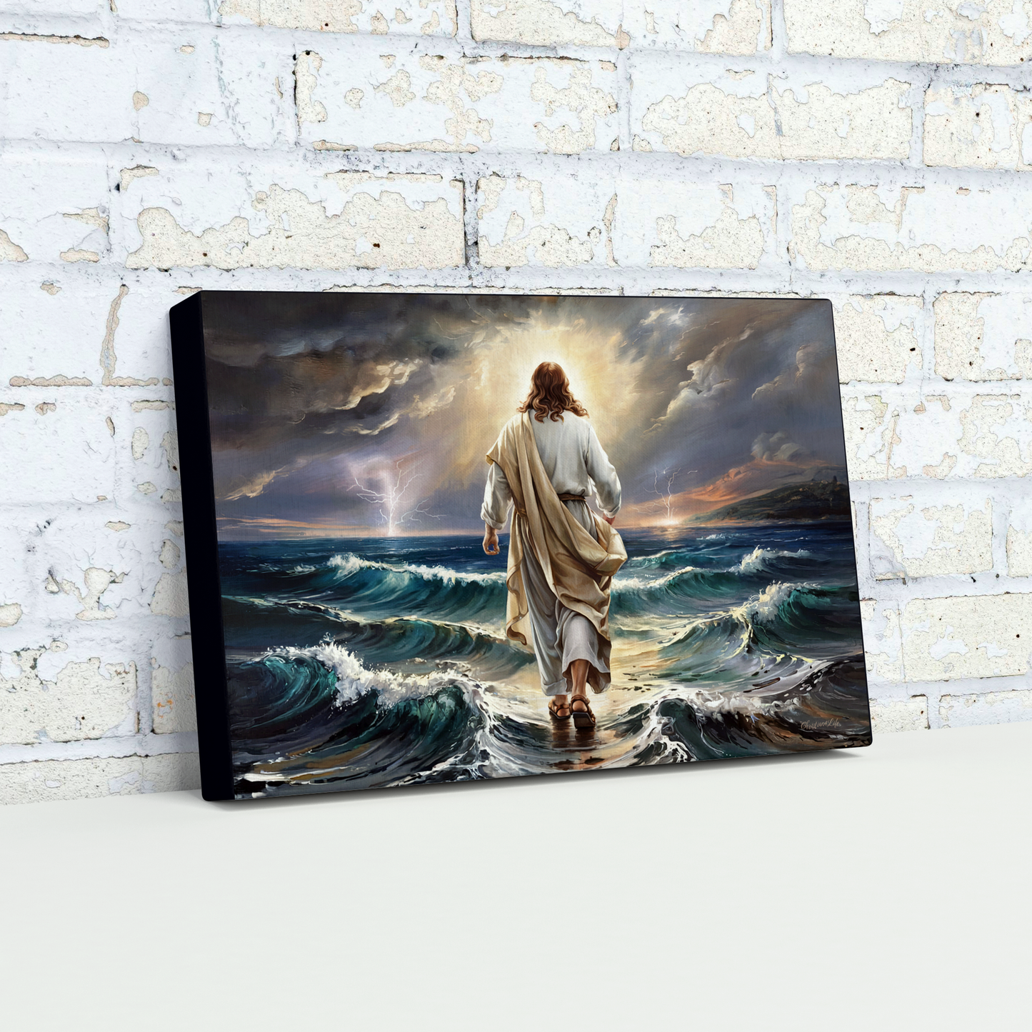 Jesus walking on water gallery-wrapped canvas, Christian Wall Art