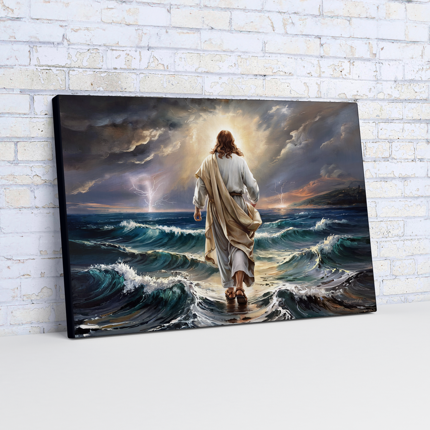 Jesus walking on water gallery-wrapped canvas, Christian Wall Art