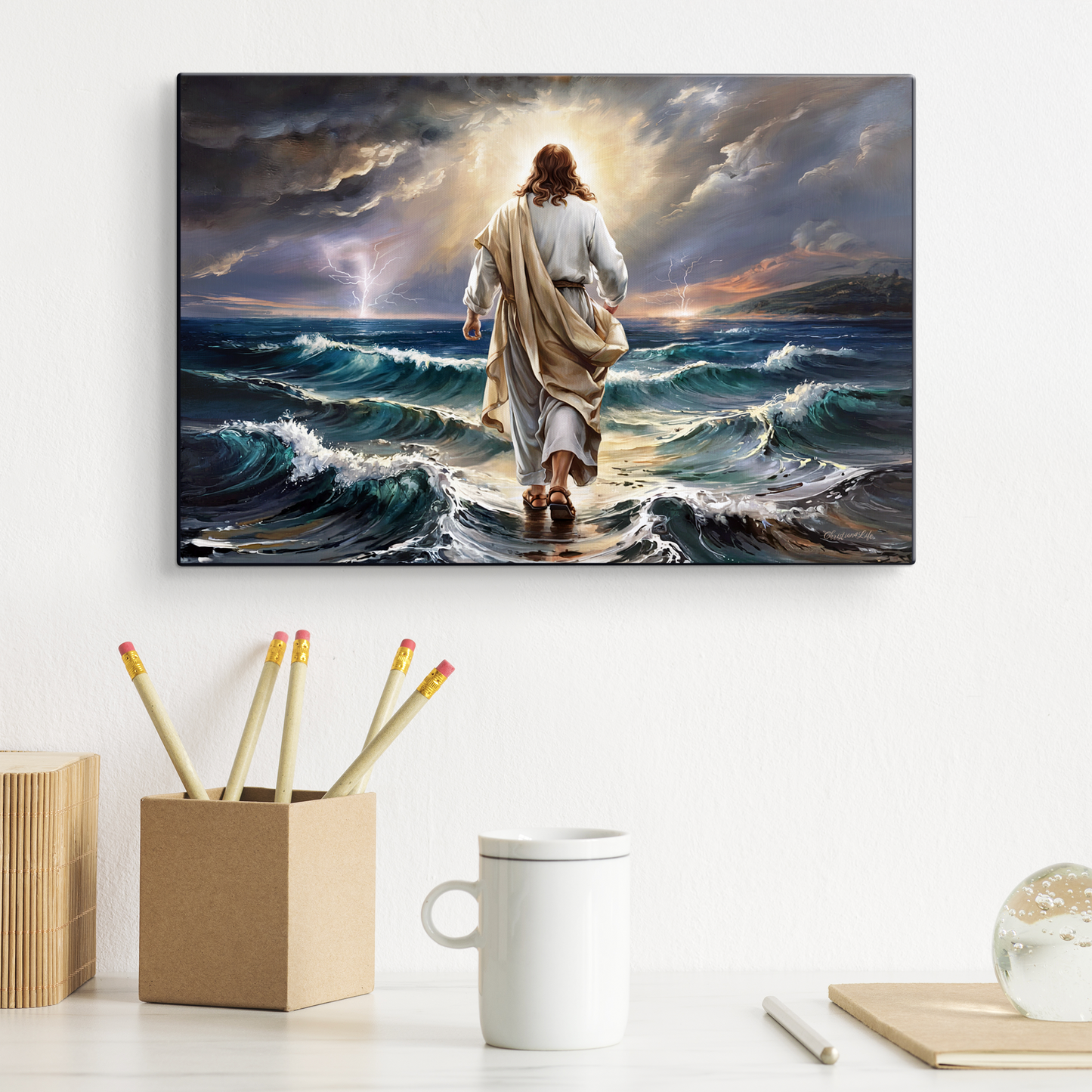 Jesus walking on water gallery-wrapped canvas, Christian Wall Art