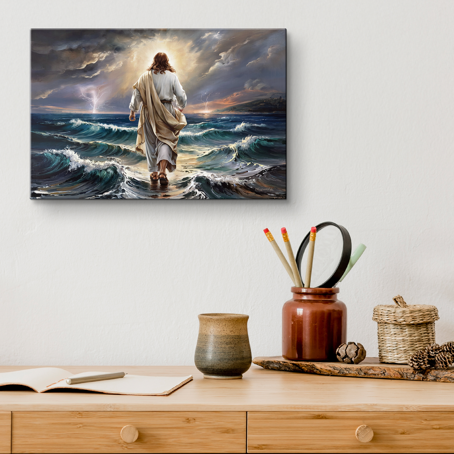 Jesus walking on water gallery-wrapped canvas, Christian Wall Art