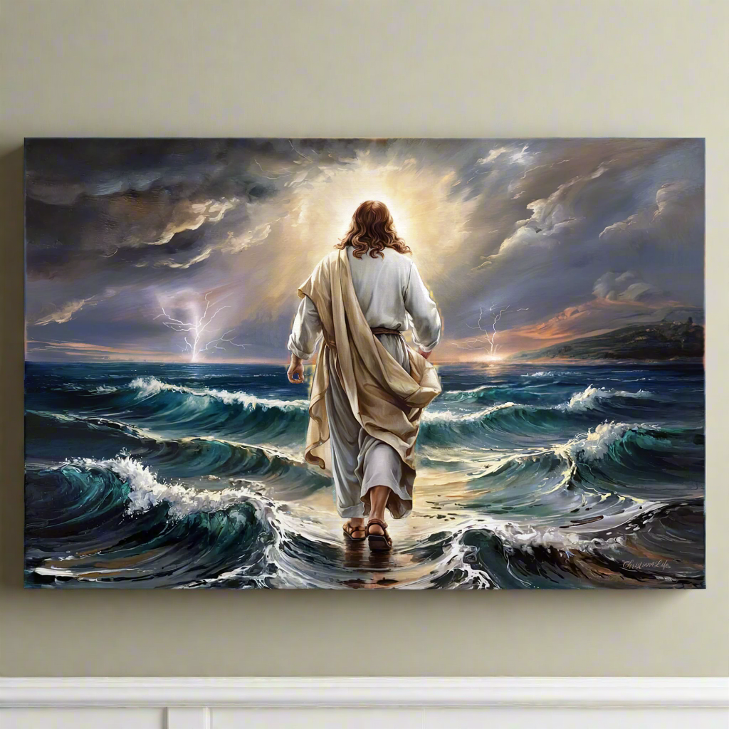 Jesus walking on water gallery-wrapped canvas, Christian Wall Art