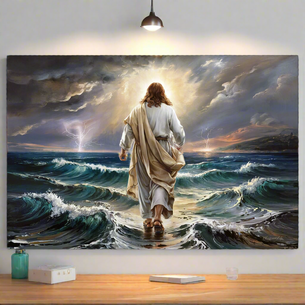 Jesus walking on water gallery-wrapped canvas, Christian Wall Art