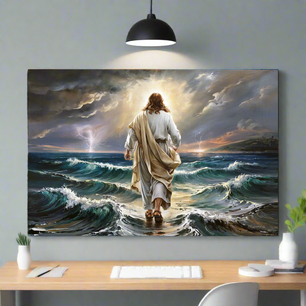 Jesus walking on water gallery-wrapped canvas, Christian Wall Art