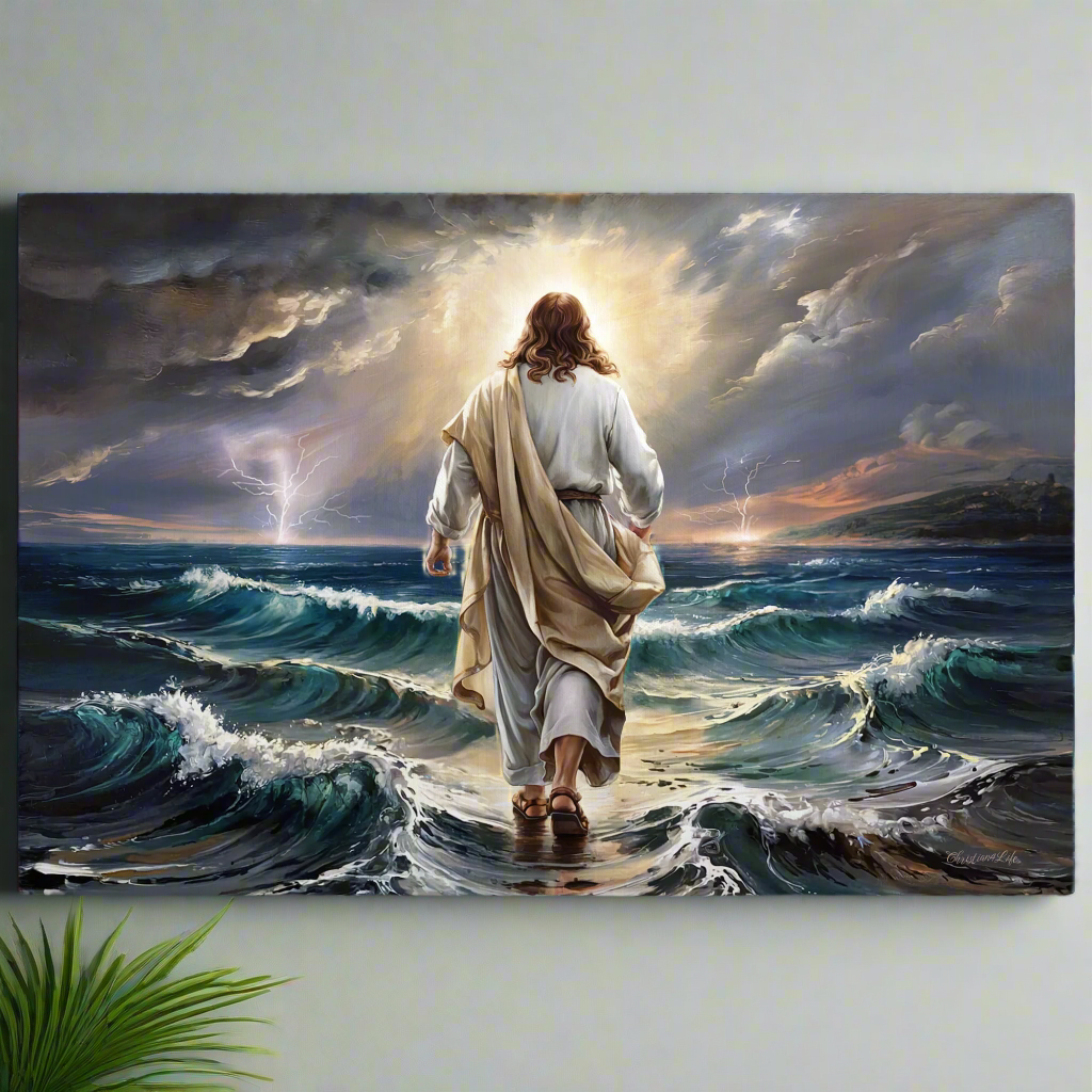 Jesus walking on water gallery-wrapped canvas, Christian Wall Art