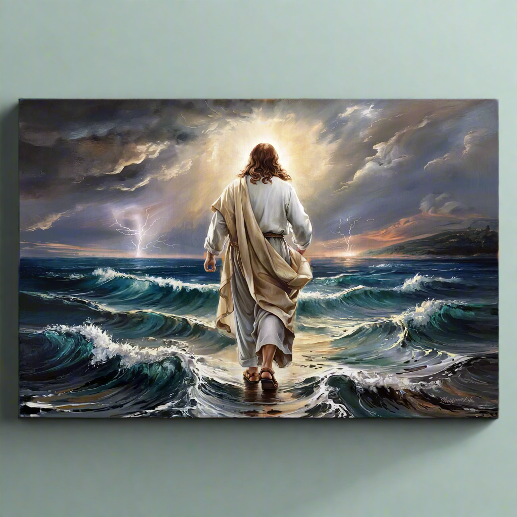 Jesus walking on water gallery-wrapped canvas, Christian Wall Art