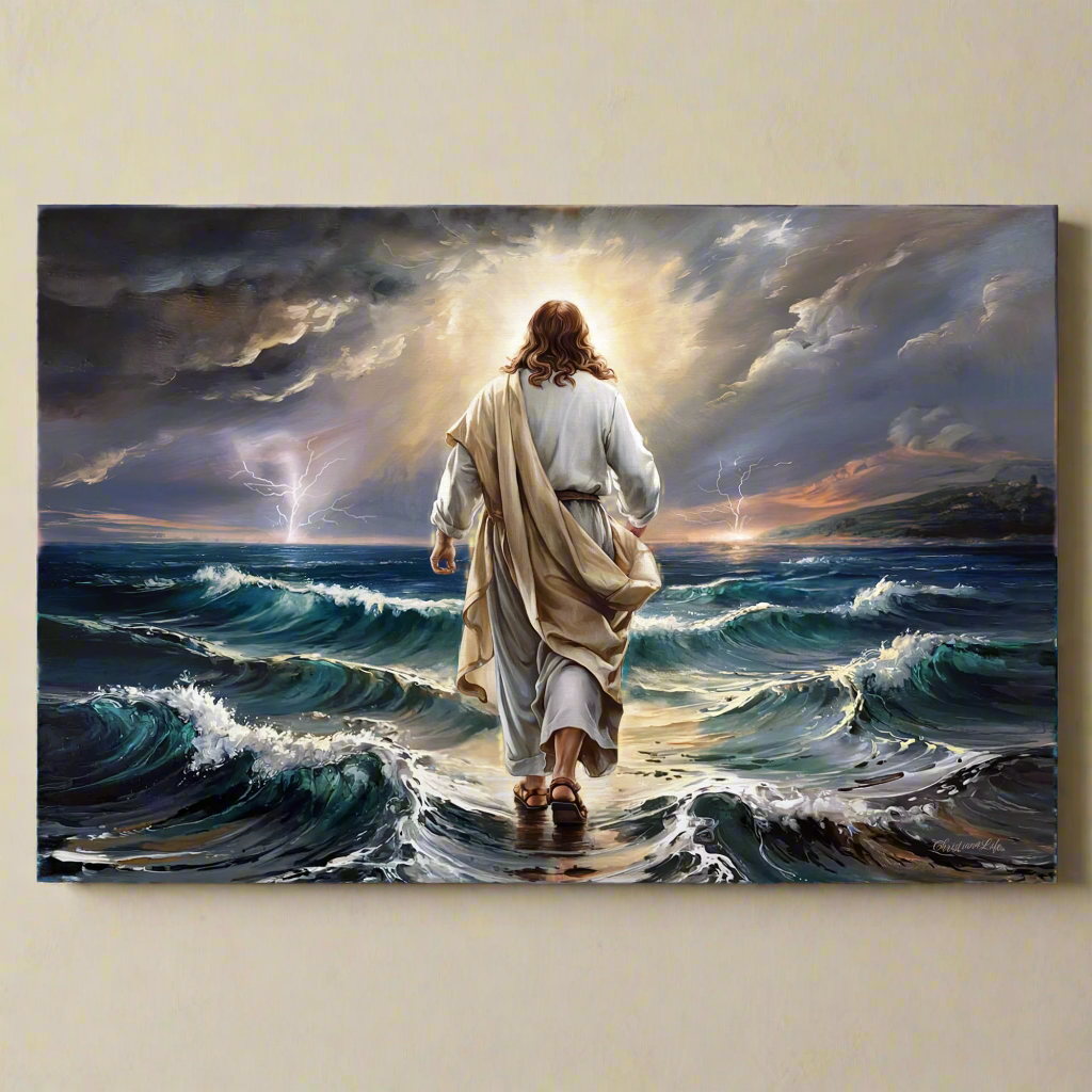 Jesus walking on water gallery-wrapped canvas, Christian Wall Art