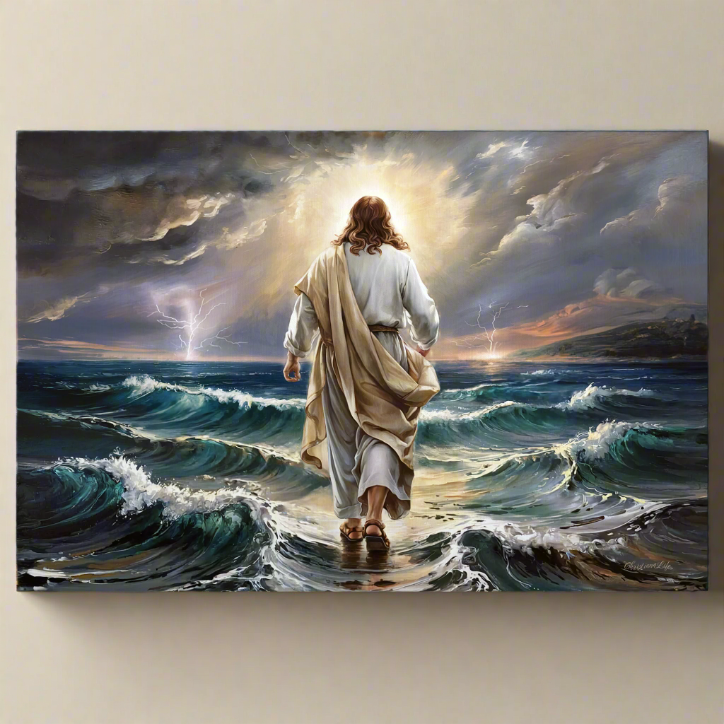 Jesus walking on water gallery-wrapped canvas, Christian Wall Art