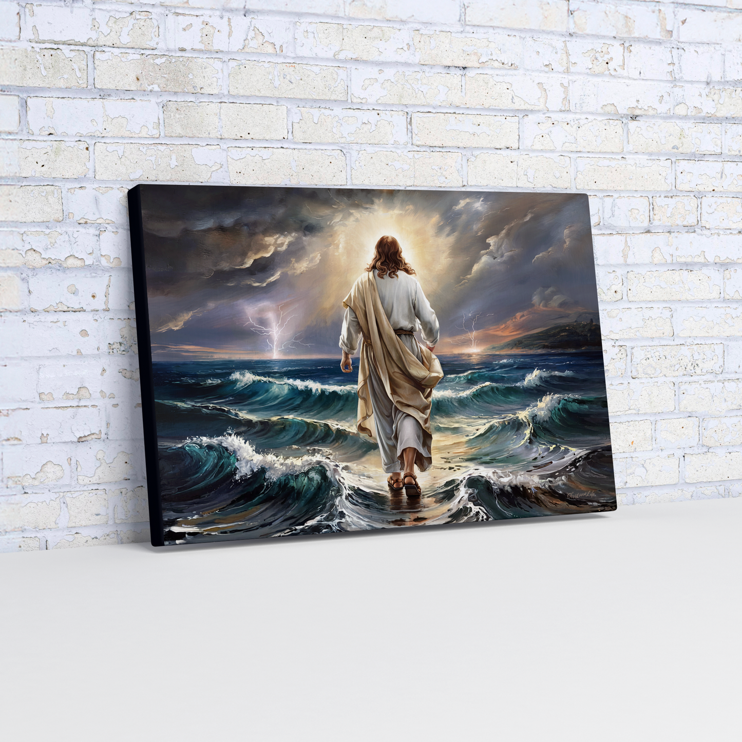Jesus walking on water gallery-wrapped canvas, Christian Wall Art