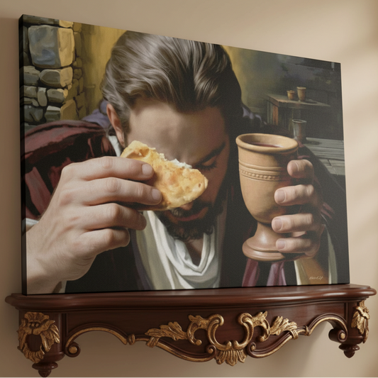 The Last Supper: Jesus Shares Bread and Wine - A Masterful Christian Canvas Print