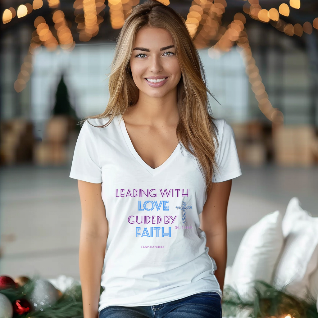 Leading with Love-Women’s Jersey Short Sleeve Deep V-Neck Tee - T-Shirt