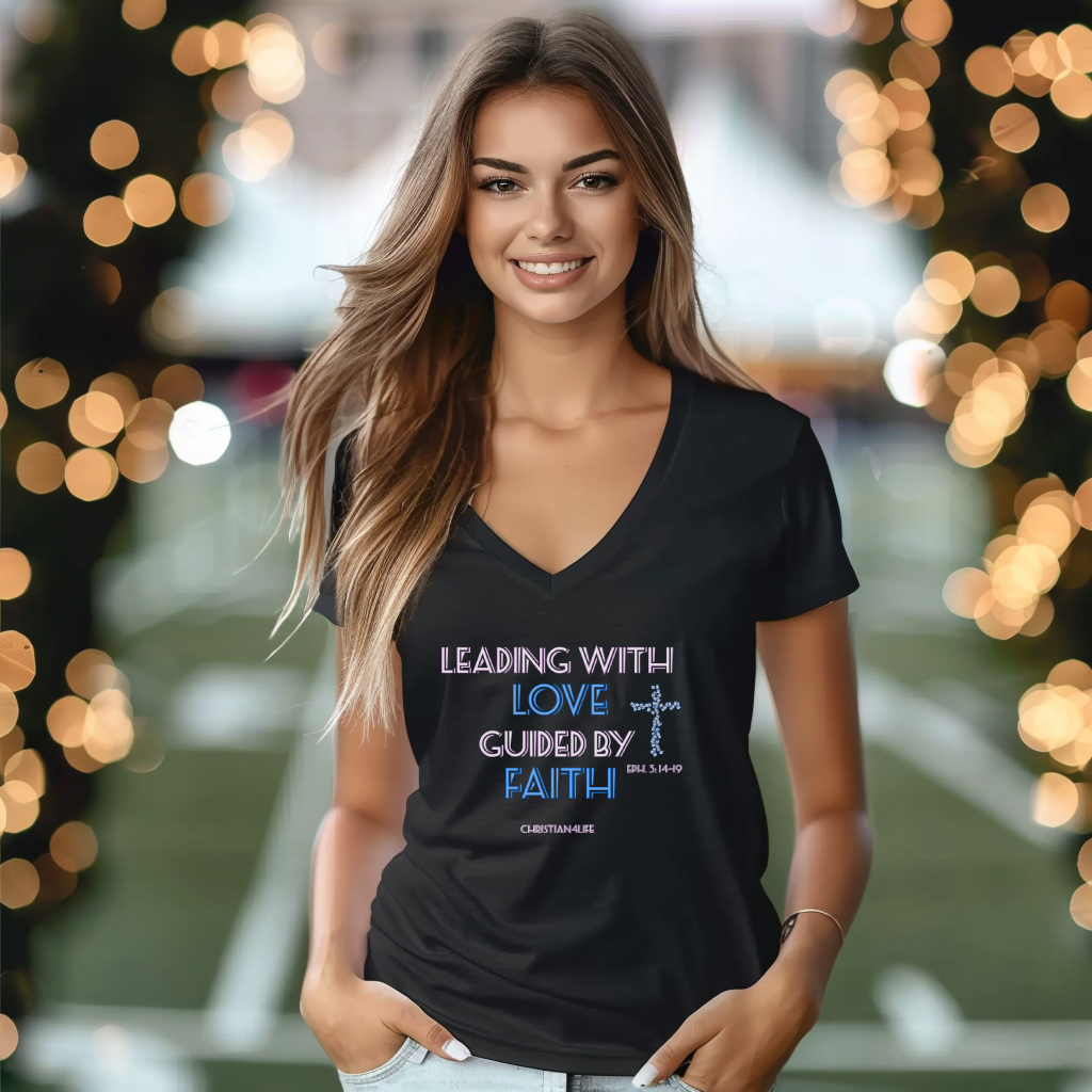 Leading with Love-Women’s Jersey Short Sleeve Deep V-Neck Tee - T-Shirt