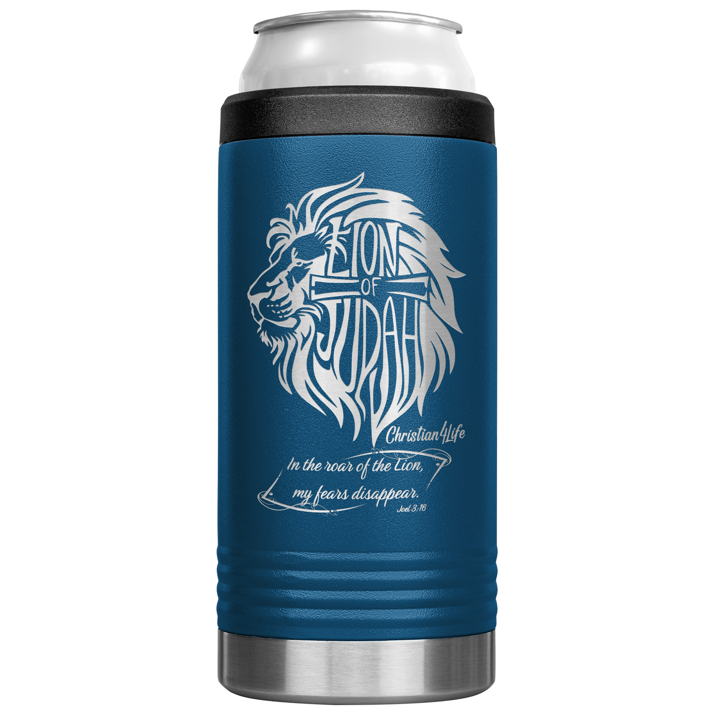 Lion_of_Judah_12oz_coozie_-_stainless_st_12oz_Koozie_Main_Blue_Mockup.png