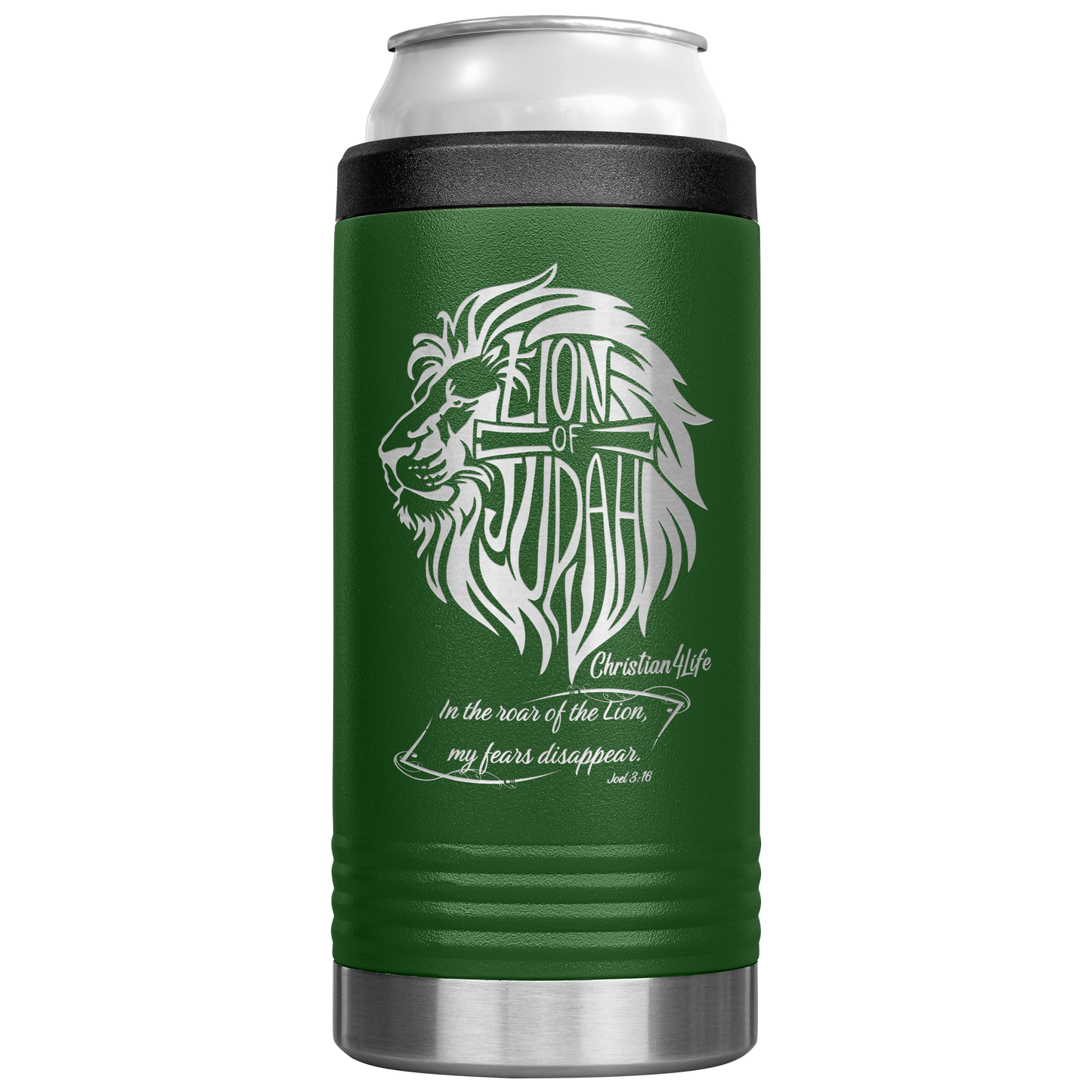 Lion_of_Judah_12oz_coozie_-_stainless_st_12oz_Koozie_Main_Green_Mockup.png