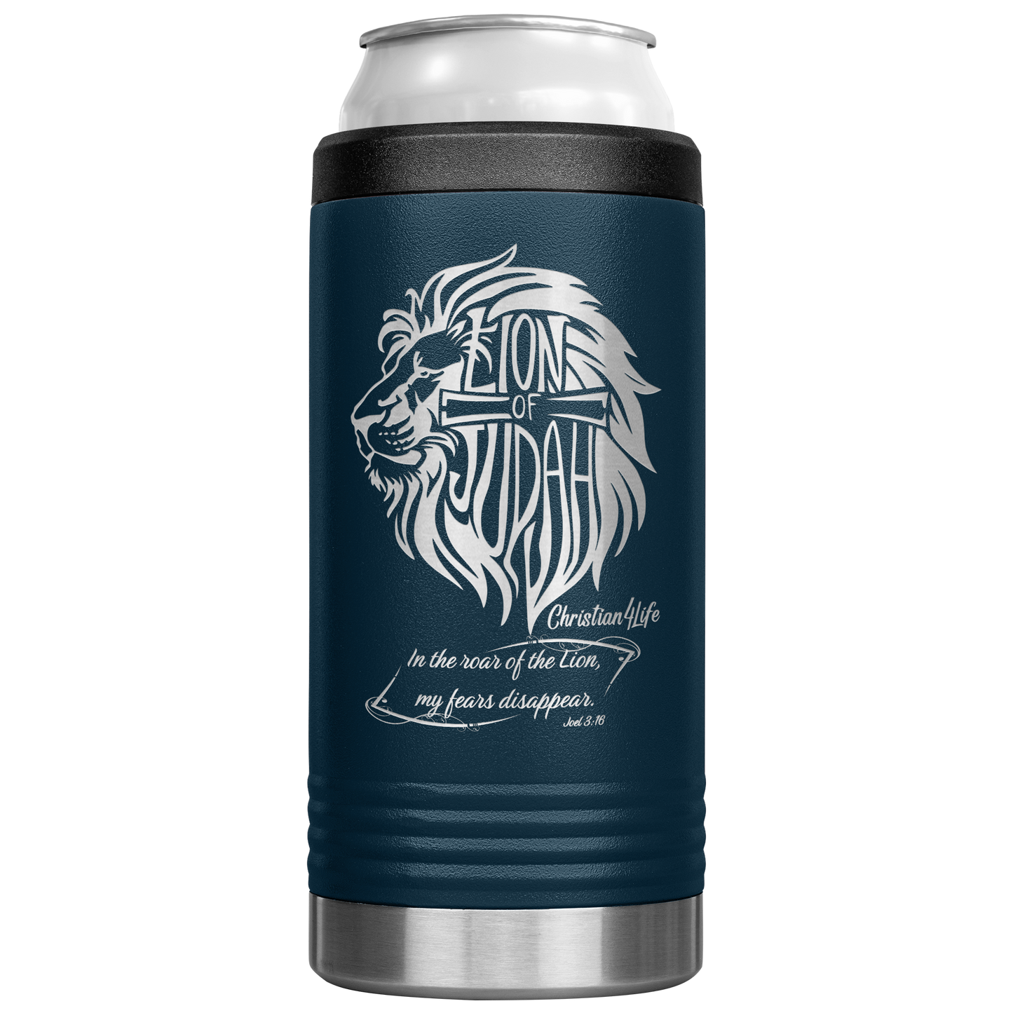 Lion_of_Judah_12oz_coozie_-_stainless_st_12oz_Koozie_Main_Navy_Mockup.png