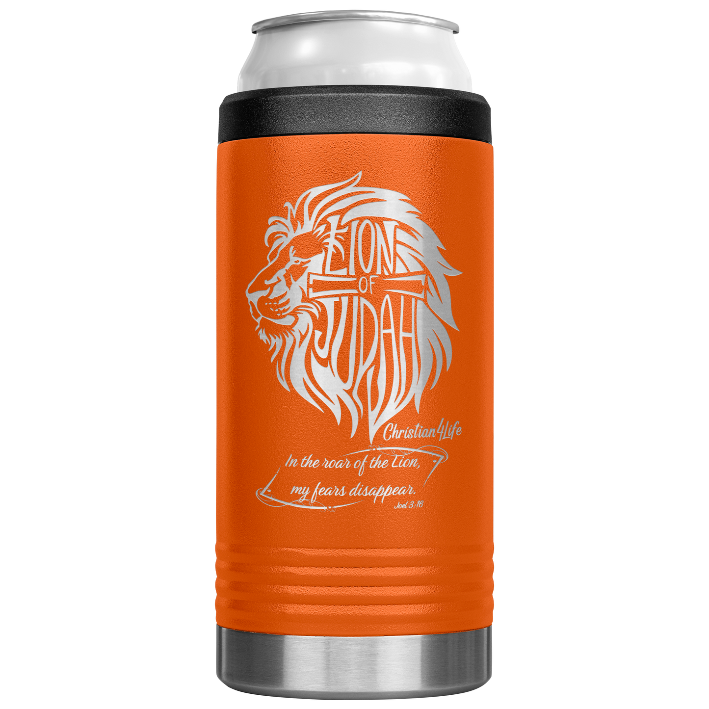 Lion_of_Judah_12oz_coozie_-_stainless_st_12oz_Koozie_Main_Orange_Mockup.png
