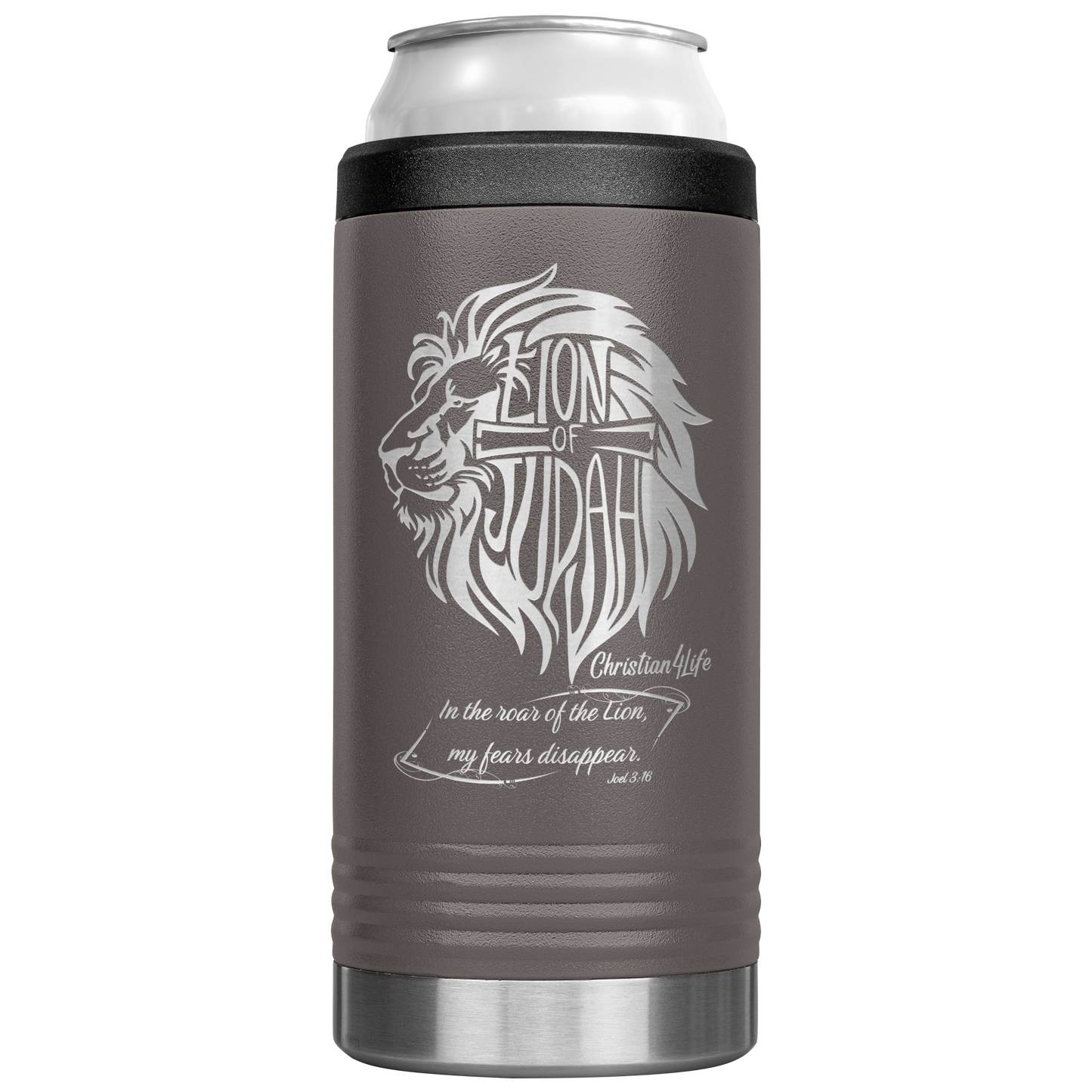 Lion_of_Judah_12oz_coozie_-_stainless_st_12oz_Koozie_Main_Pewter_Mockup.png