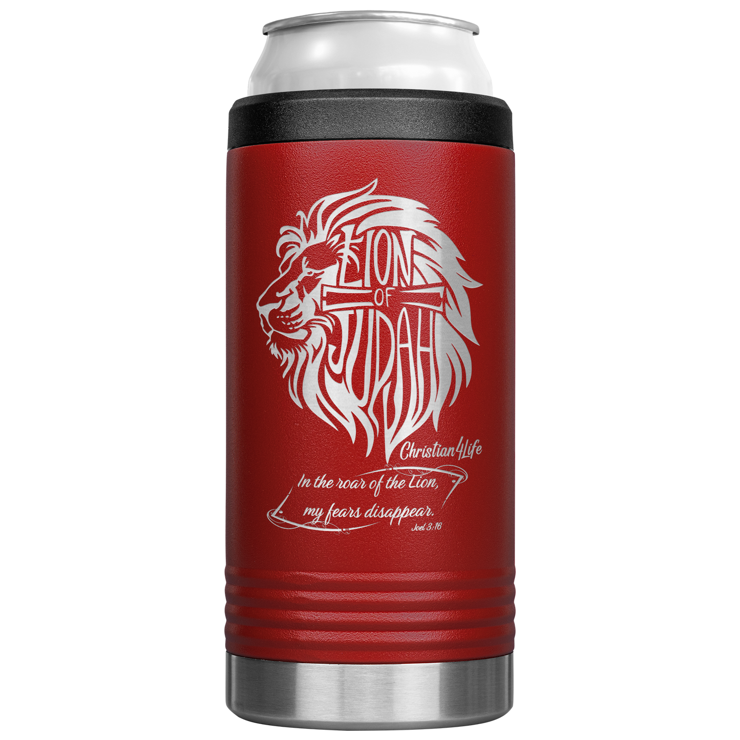 Lion_of_Judah_12oz_coozie_-_stainless_st_12oz_Koozie_Main_Red_Mockup.png
