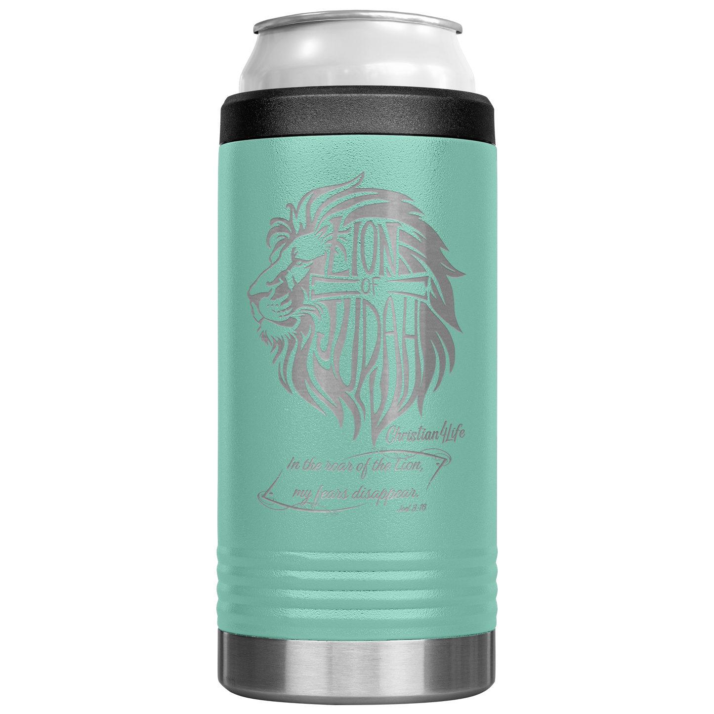 Lion_of_Judah_12oz_coozie_-_stainless_st_12oz_Koozie_Main_Teal_Mockup.png