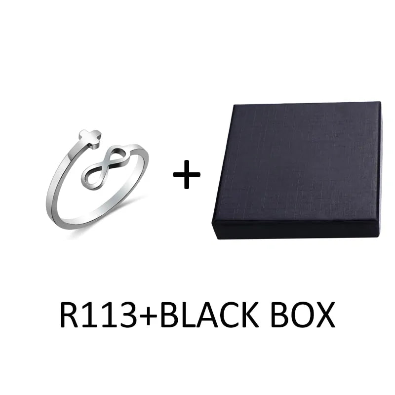 Adjustable Christian Faith Rings (Multiple styles) - Infinity Cross R113 + Black Box / 9-Adjustable - Jewelry