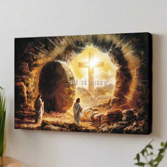 Open Tomb, He is Risen, Christian Gallery Wrapped Canvas, Easter Wall Art Print, Vision of Resurrection