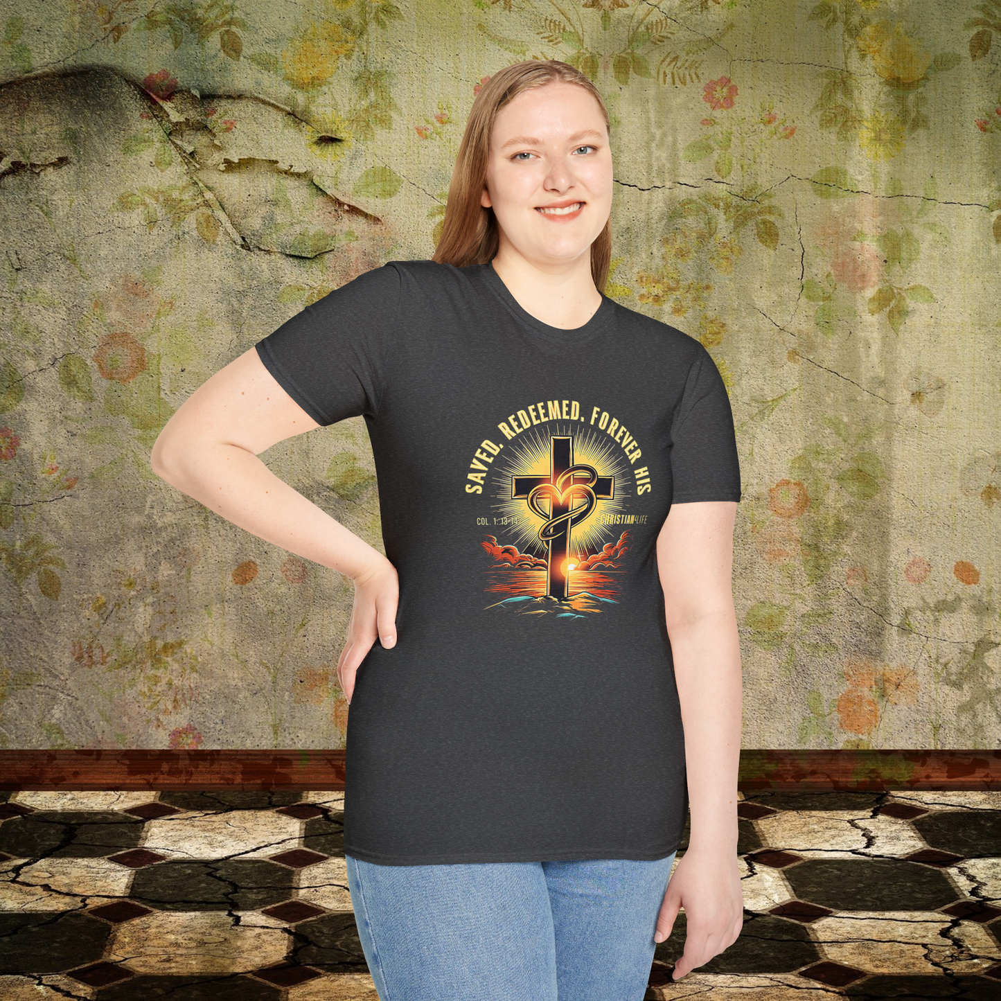 Unisex ’Saved Redeemed Forever His’ Christian Cotton Softstyle T-Shirt - T-Shirt