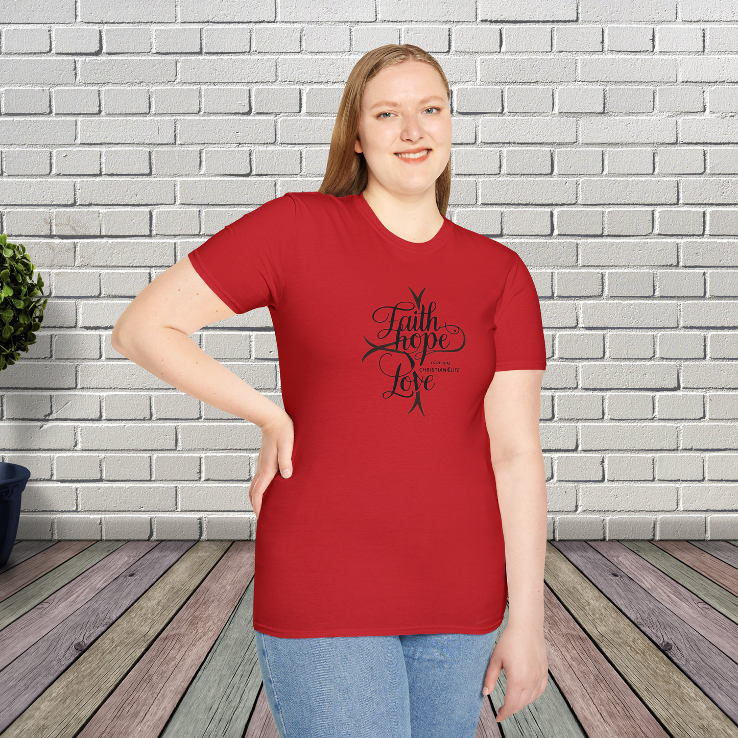 ’Faith Hope Love’ Unisex Christian Cotton Softstyle T-Shirt - T-Shirt