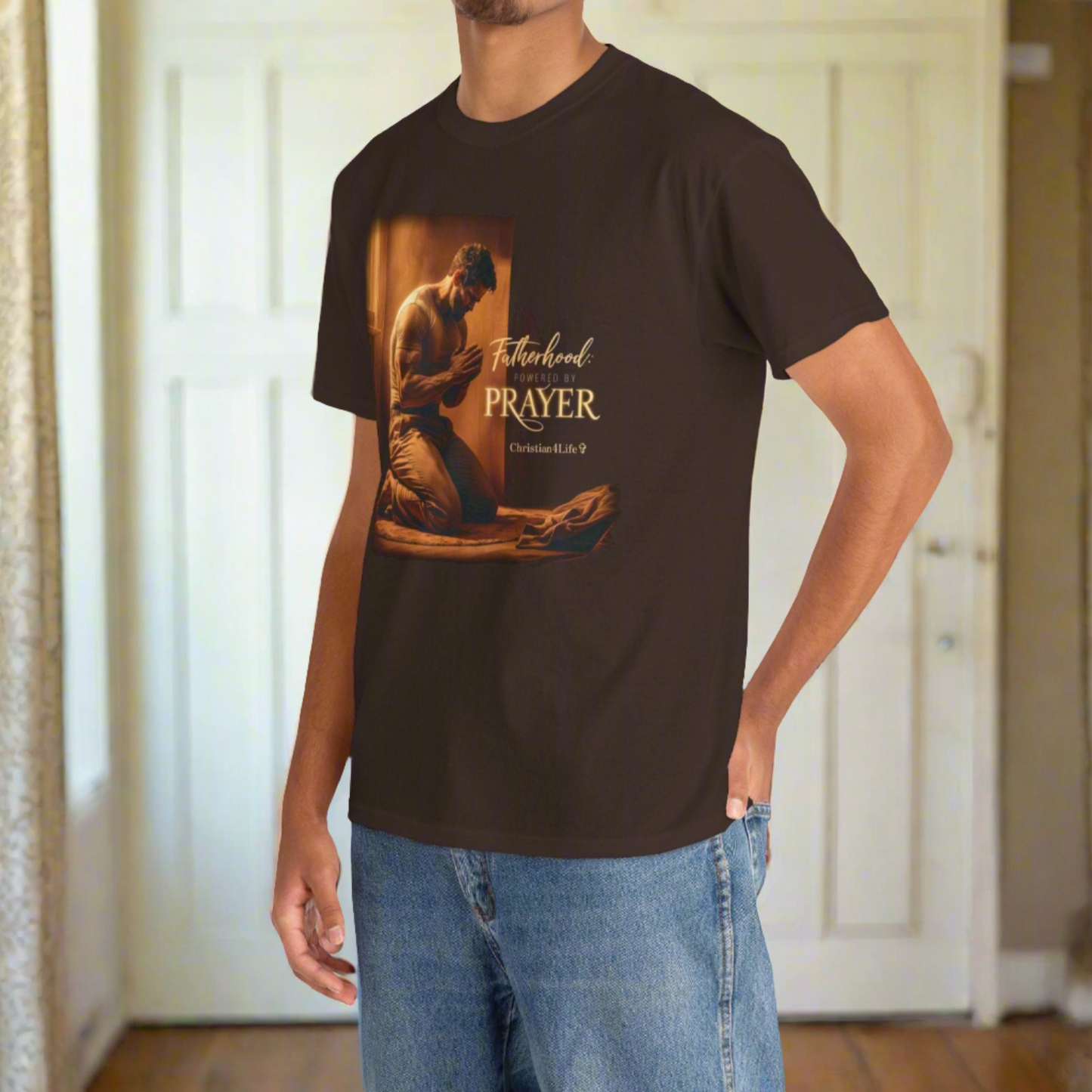 Christian Dad ’Fatherhood: Powered by Prayer’ Heavy Cotton T-shirt - T-Shirt