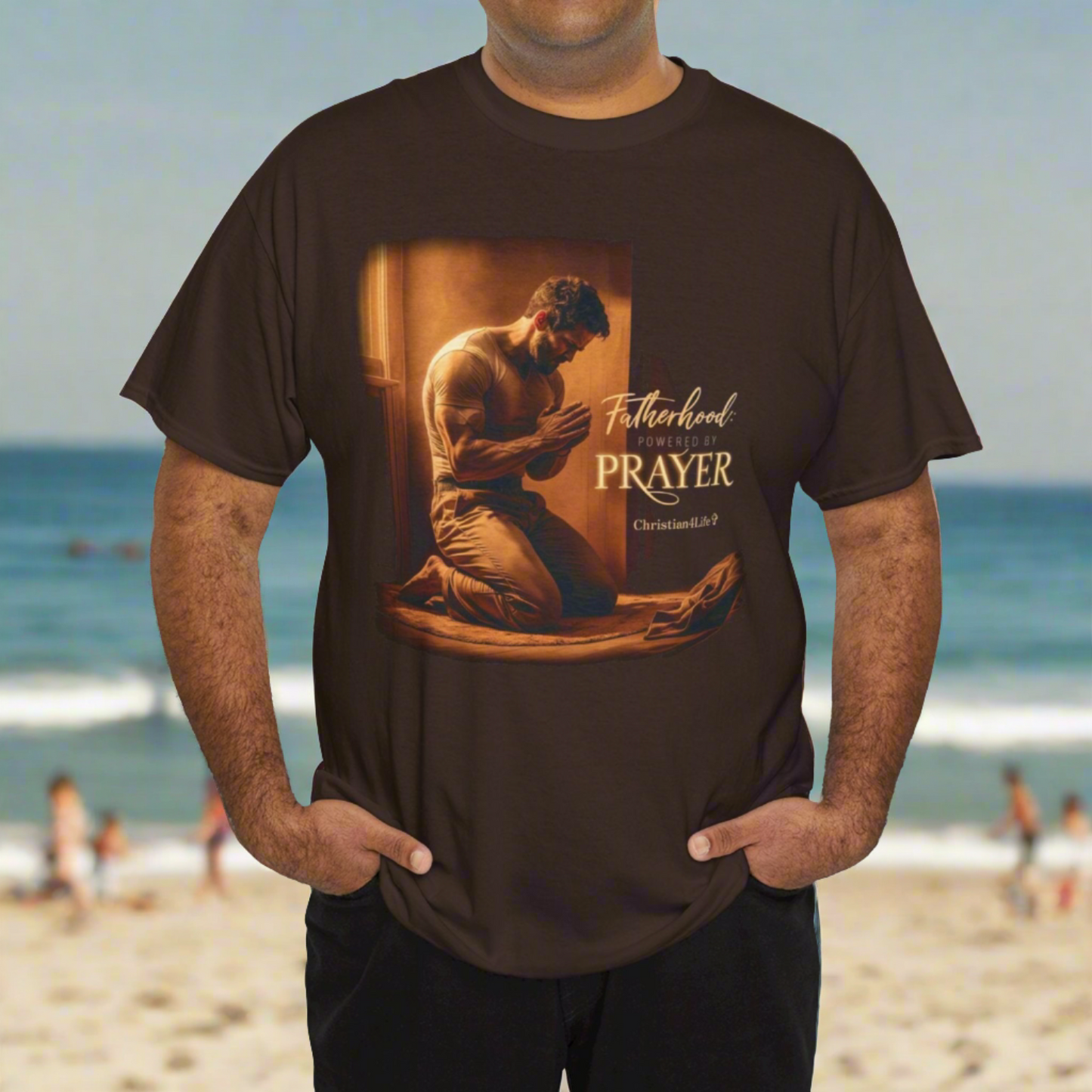 Christian Dad ’Fatherhood: Powered by Prayer’ Heavy Cotton T-shirt - T-Shirt