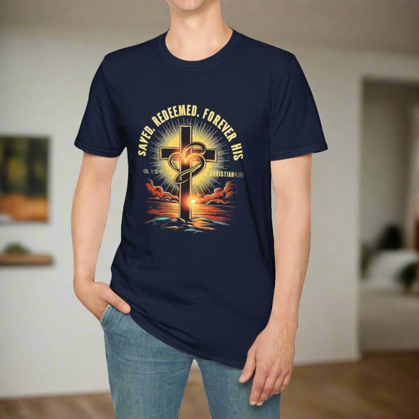 Unisex ’Saved Redeemed Forever His’ Christian Cotton Softstyle T-Shirt - T-Shirt