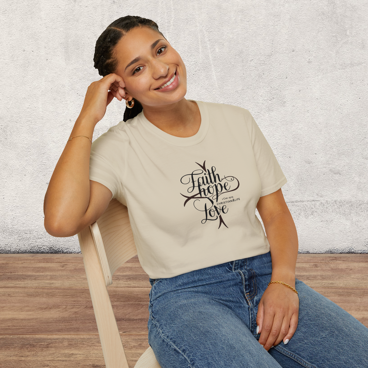 ’Faith Hope Love’ Unisex Christian Cotton Softstyle T-Shirt - T-Shirt