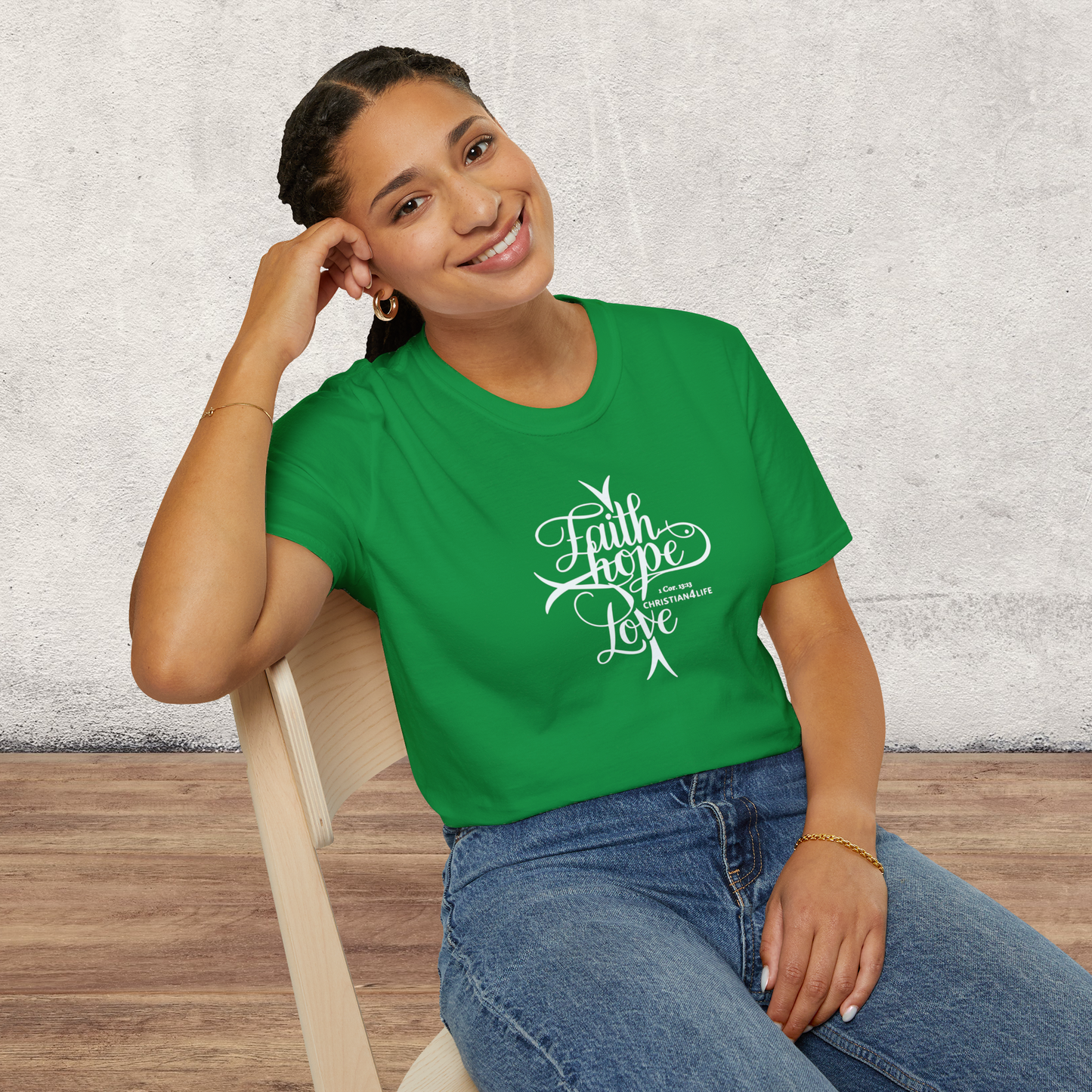 ’Faith Hope Love’ Unisex Christian Cotton Softstyle T-Shirt - T-Shirt