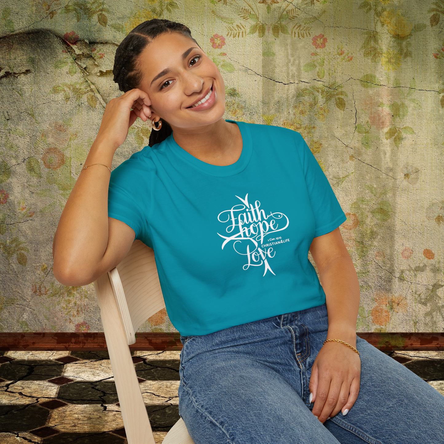’Faith Hope Love’ Unisex Christian Cotton Softstyle T-Shirt - T-Shirt