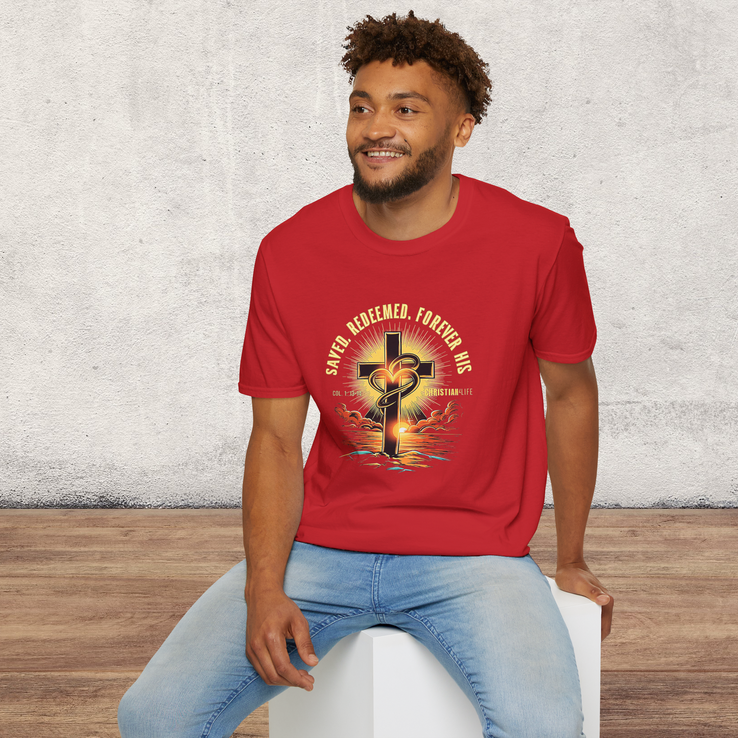 Unisex ’Saved Redeemed Forever His’ Christian Cotton Softstyle T-Shirt - T-Shirt